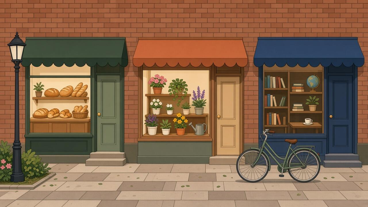 A row of small shop fronts