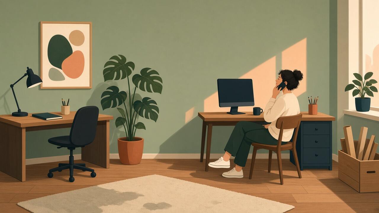 A small studio with two desks, not a corporate office